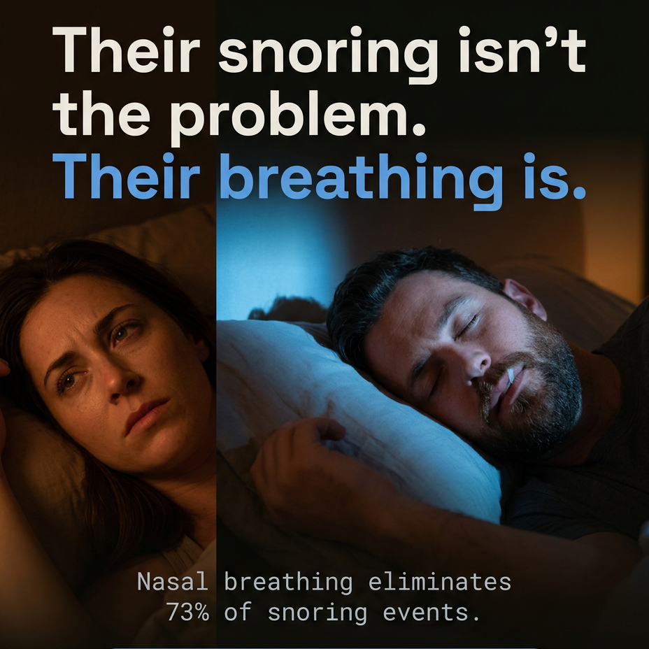 Couple in bed — mouth breathing is the real problem